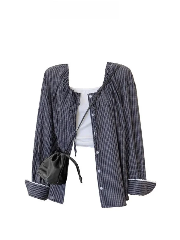 

Защитная от солнца футболка с воротником на завязках и кружевным декором на манжетах, с ярким узором, повседневный свободный крой, женский летний топ