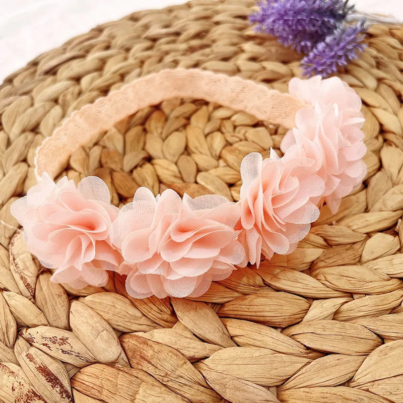 1PCS Baby Flower Headband Pink White Chiffon Hair Bands Handmade DIY Headwear Hair Accessories for Kids Children Newborn Toddler