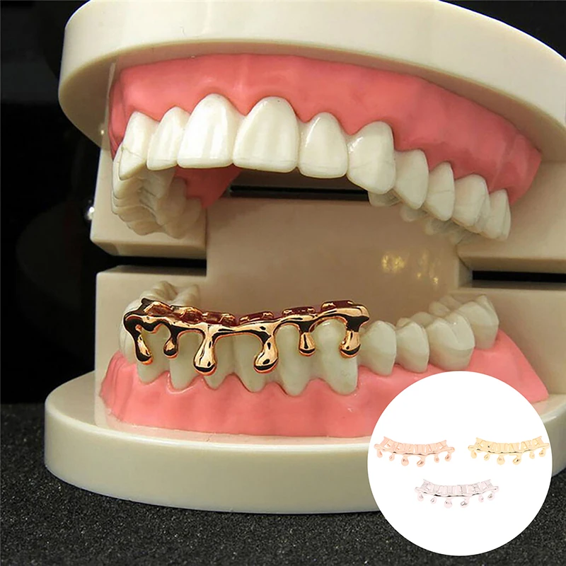 Hip Hop Water Droplet Teeth Grillz Bottom Gold Plated Glossy Tooth Caps For Women Men Body Jewelry Cosplay