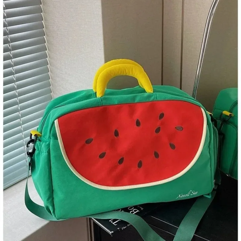Cute Watermelon Print Kids Lunch Bag Women Nylon Crossbody Tote Bag Multi-color Portable Travel Mommy Bag with Handle