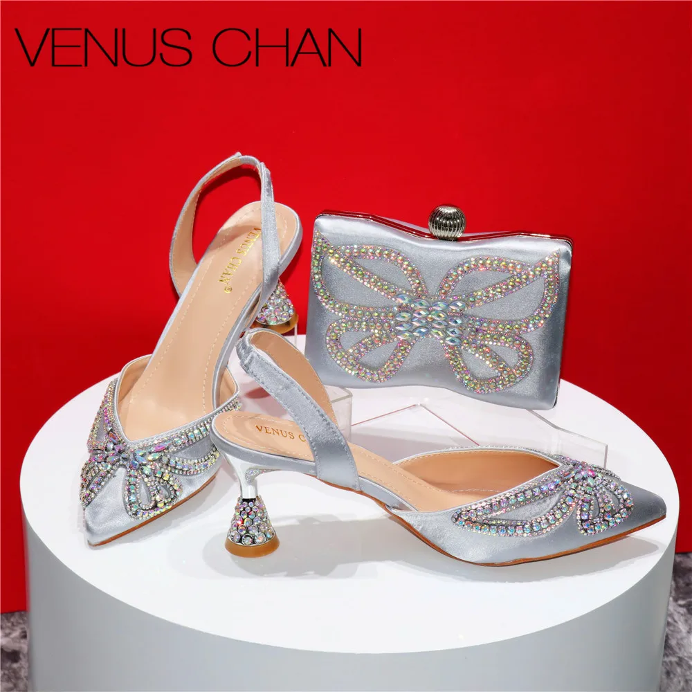 2025 Elegant Rhinestone Pointed-Toe Pumps With Matching Bag Set Large Capacity Bag for Women's Party High Heels