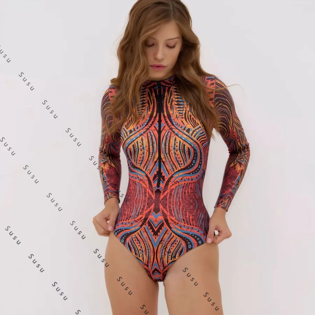 

Новый солнцезащитный умный купальник UPF, женский цельный спортивный быстросохнущий русский купальник из ледяного шелка с длинными рукавами и молнией, сексуальный