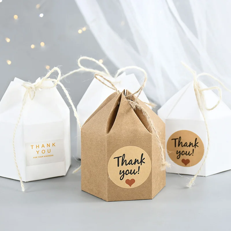 Cajas de papel Kraft con forma hexagonal para dulces, embalaje creativo de recuerdo de boda, para fiesta de cumpleaños, decoración de Baby Shower,