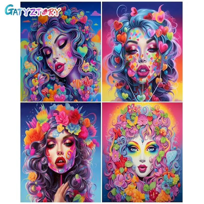 

GATYZTORY 60x75cm Frame Picture By Number Colorful Hair Girl Picture By Numbers Acrylic Paint On Canvas Home Decors Artcraft Diy