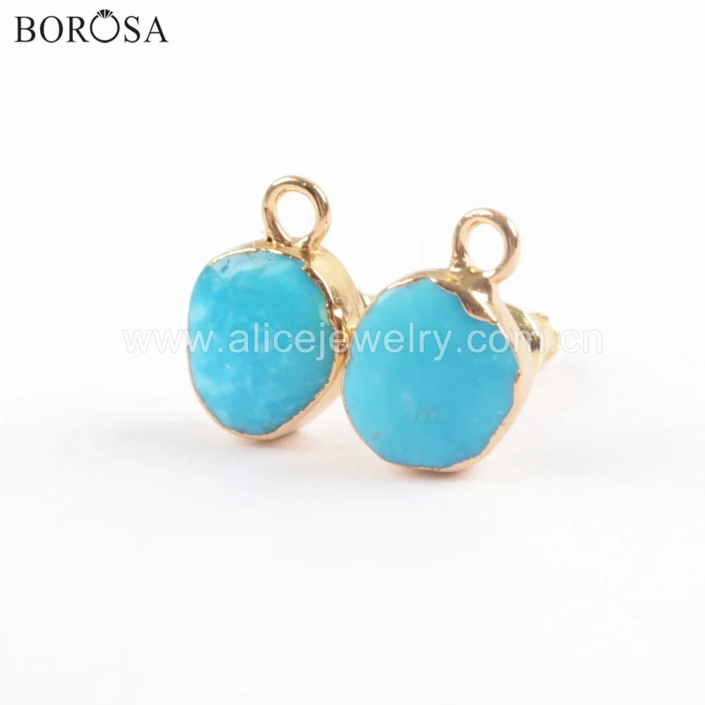 

BOROSA Natural Turquoises Golden Plated Stud Earring Fashion Blue Howlites DIY Earrings Jewelry Finding for Women Gifts