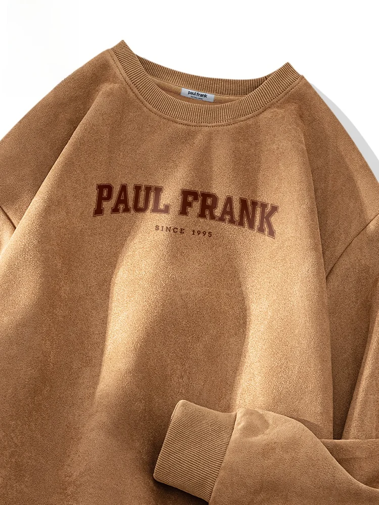 

Мужская замшевая толстовка с круглым вырезом, весенняя, винтажная, кофейного цвета, с надписью, модная, удобная, с длинными рукавами, повседневная