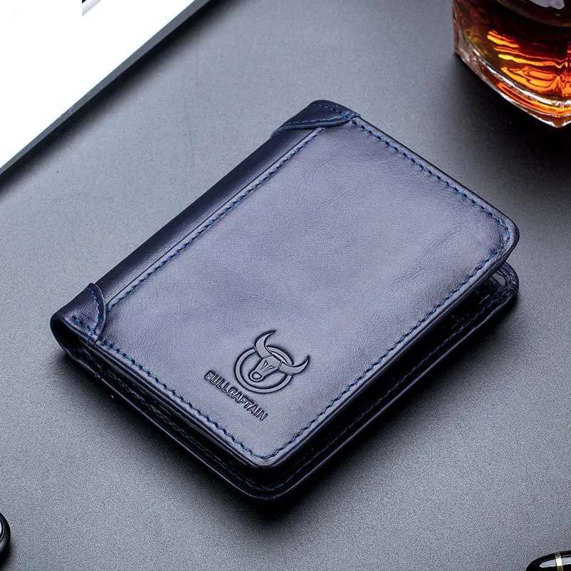 

Genuine Leather Man Wallet Small Mini D Credit Card Holder Male Purse Pocket Rfid Blocking Trifold Wallet Coin Male Purse Money