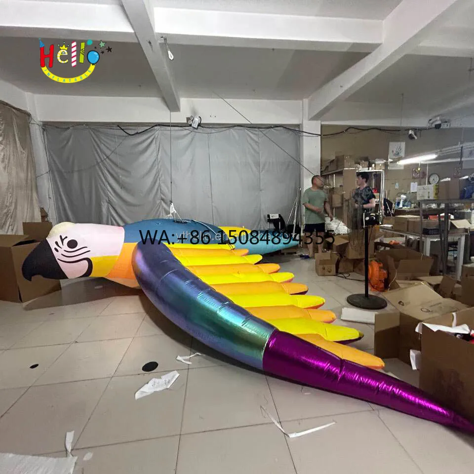 Hanging Large Inflatable Mascot Bird Vivid Colorful Inflatable Parrot Balloon With Led Light