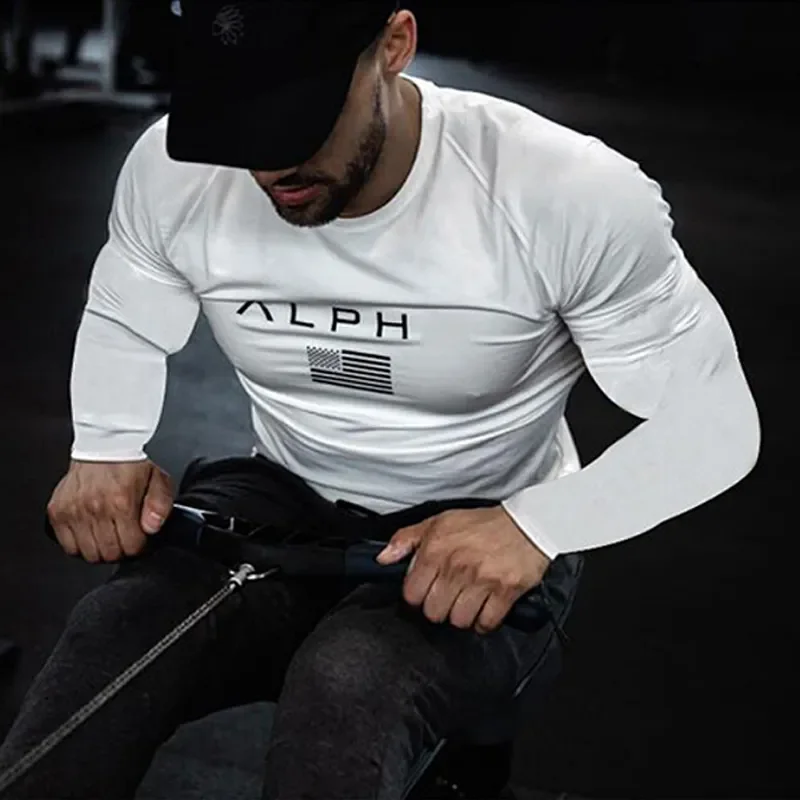 Men\'s Cotton Casual Clothing Male Bodybuilding Gym Fitness Workout Long Sleeve T-Shirt Running Sweatshirt Breathable Tees Tops