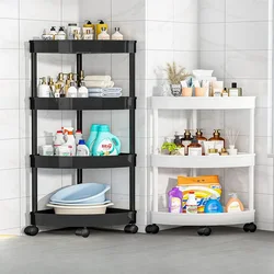 Tiered Storage Shelf with Wheels Rolling Bathroom Corner Shelf Movable Floor-Standing Storage Rack for Kitchen and Bathroom