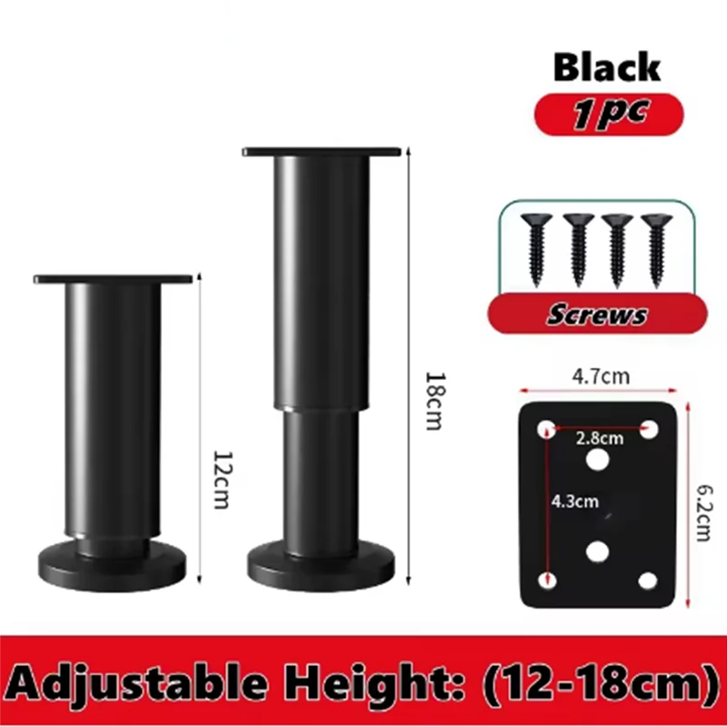 ABKP-Gambe di supporto per mobili ad altezza regolabile per struttura letto per letto/divano/armadietto/divano/tavolo Nero