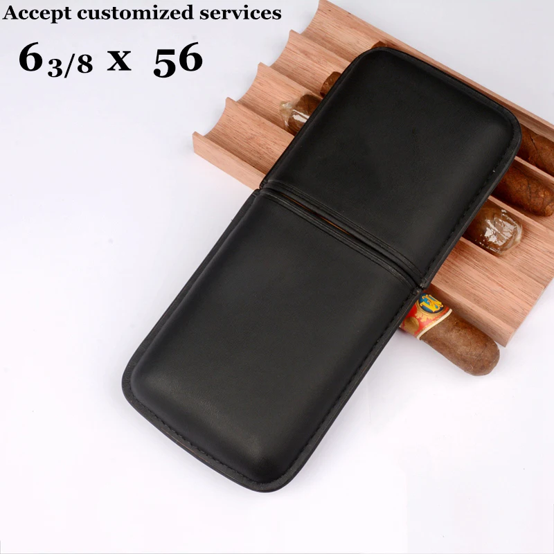 Contract Color Cigar Holder Leather Cigar Case 56R Mini Humidor Super Long 3Tubes Accessory Black Cigar Box Men's MT Logo Gift