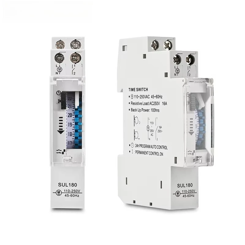 

SUL180 DIN Rail Time Switch Mechanical Timer Switch 24 Hours Programmable Timer Control Time Switch 220VAC 16A