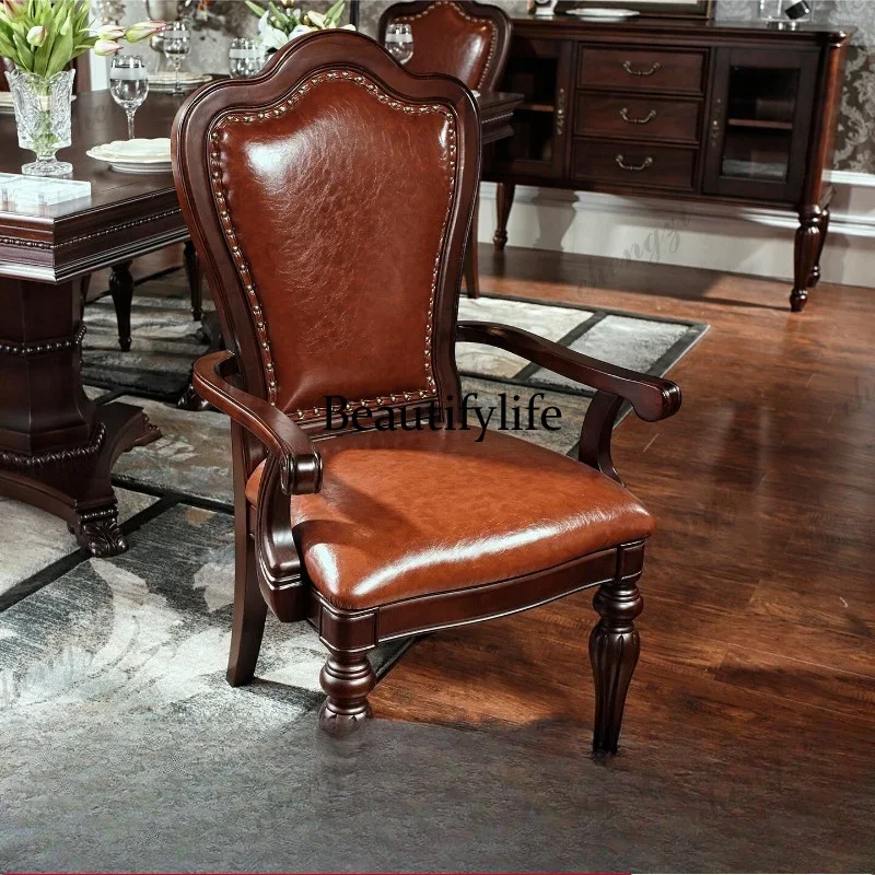 R134 American solid wood coffee chair restaurant retro soft bag seat cushion back chair study computer leather art chair