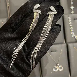 KOFSAC Elegant Fashion Earrings Female Tassels S925 Silver Long Dangle Chain Pendant Earring for Women 2022 Trend Luxury Jewelry
