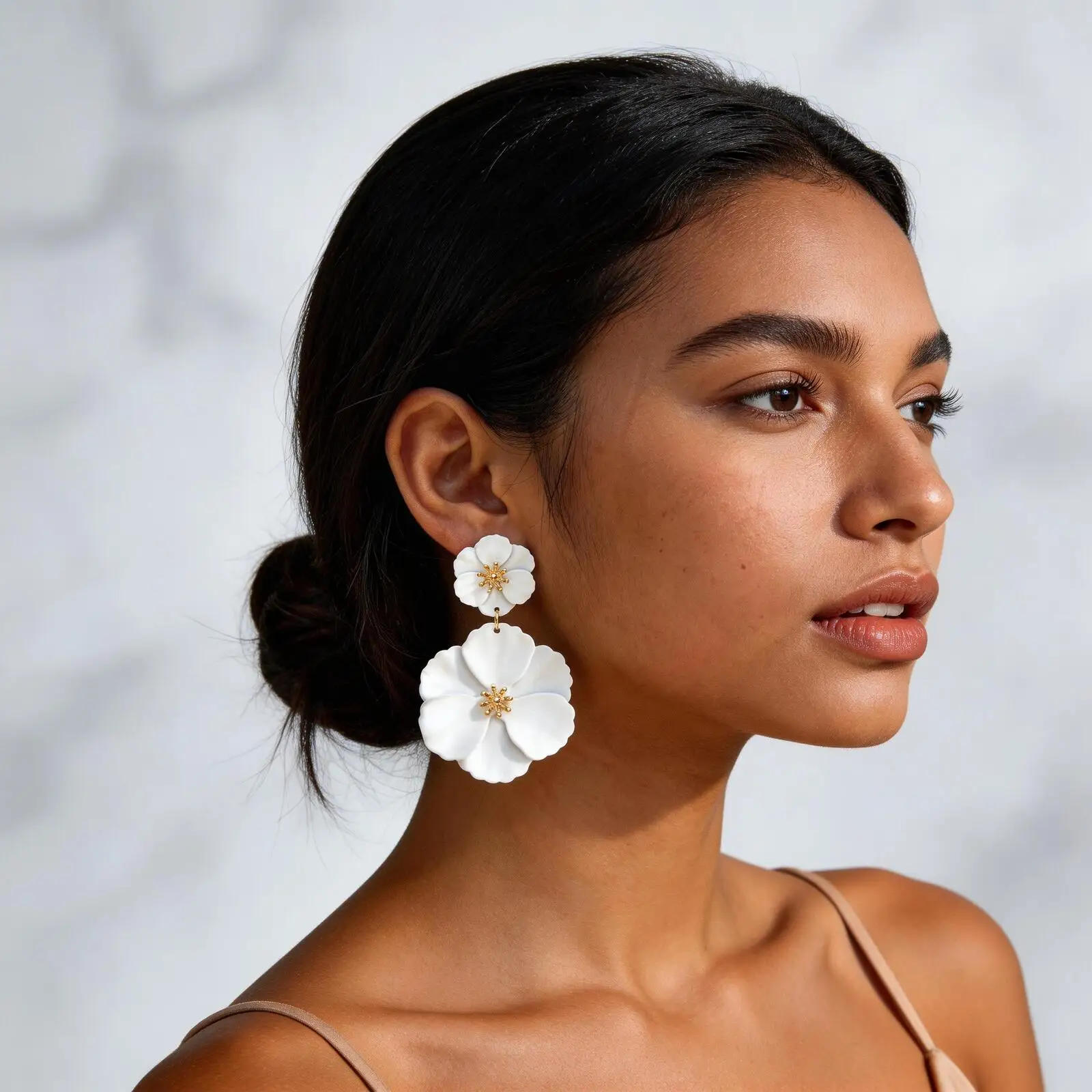 

Big Flower Drop Earrings for Women Exaggerated Double Floral Dangle Earrings Statement Charm Jewelry for Wedding Party