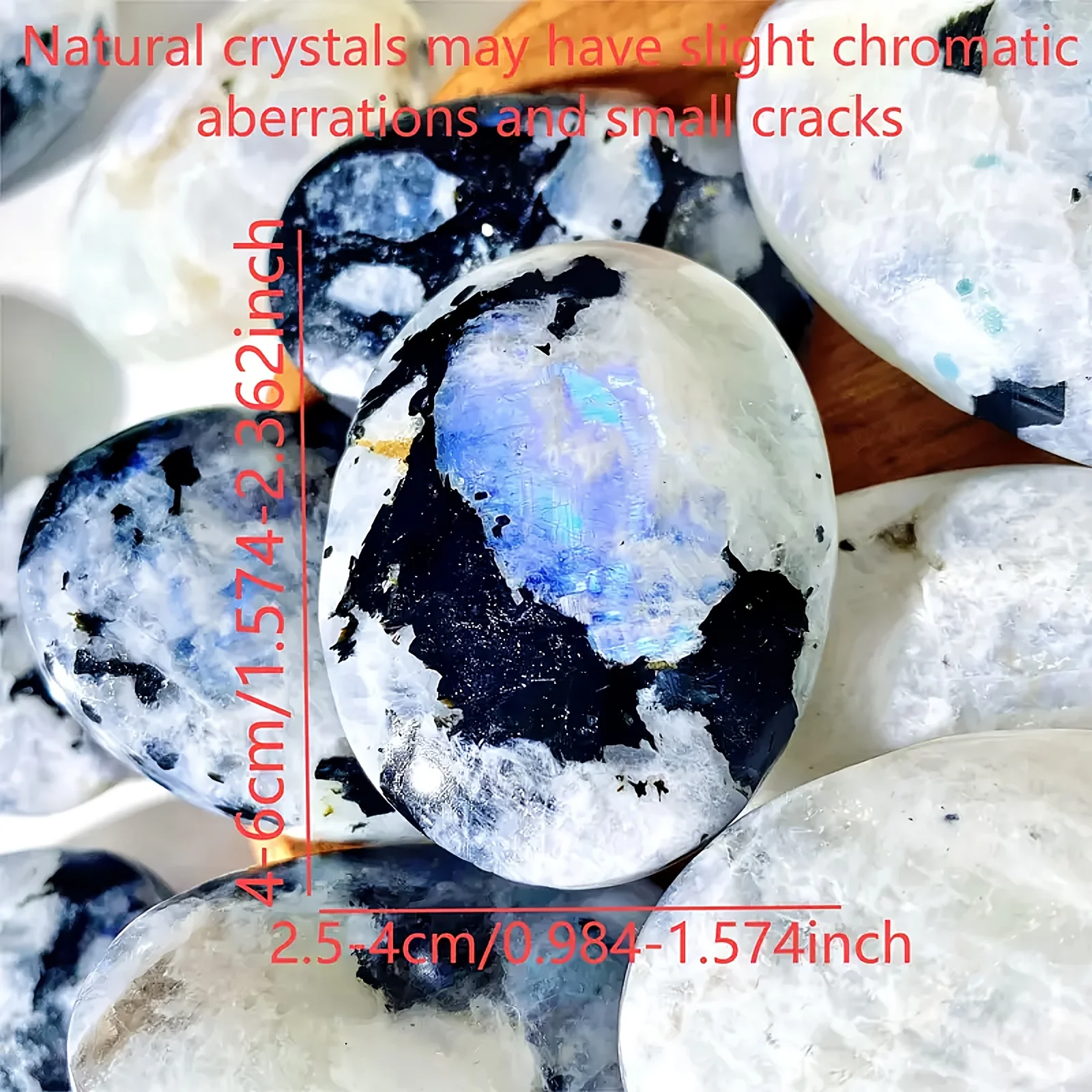 1pc Natural Rainbow Moonstone Grinding Stone - Bohemian Multicolor Iridescent with Black, Polished Oval-like Irregular Shape