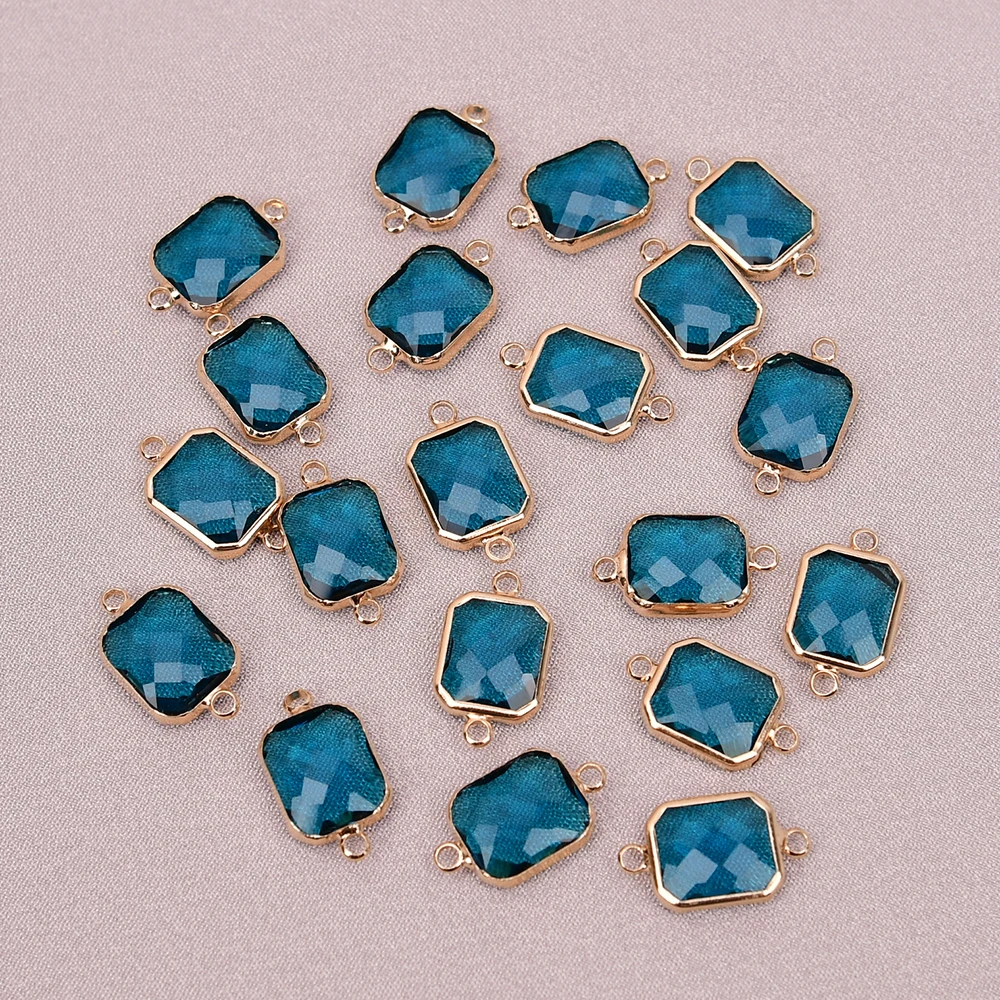 

APDGG A004 20 Pcs Sea Blue Color Glass Crystal Metal Plated Connector Pendant For Jewelry Making DIY