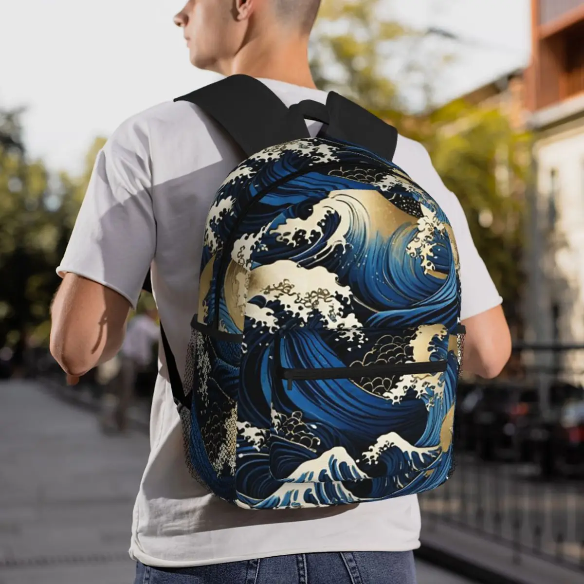 Japanese Blue Waves Art (4) Backpack Student BookBag Children School Bag Computer Shoulder Bags for Men Women