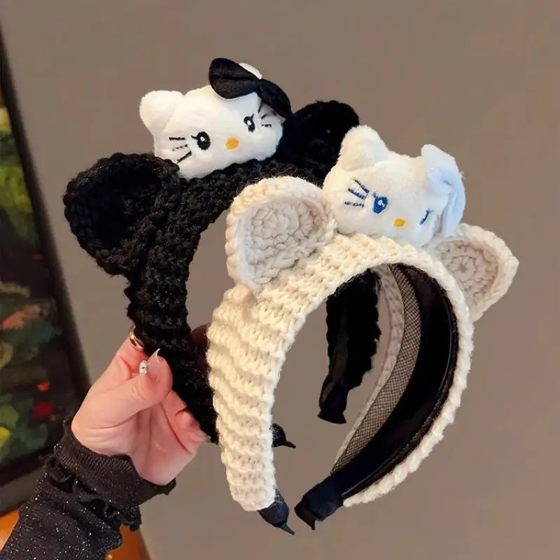

Kawaii Cartoon Headband Sanrio Hello Kitty Knitted Embroidery Girls Autumn Winter Fashion Simplicity Wash Up Casual Headband