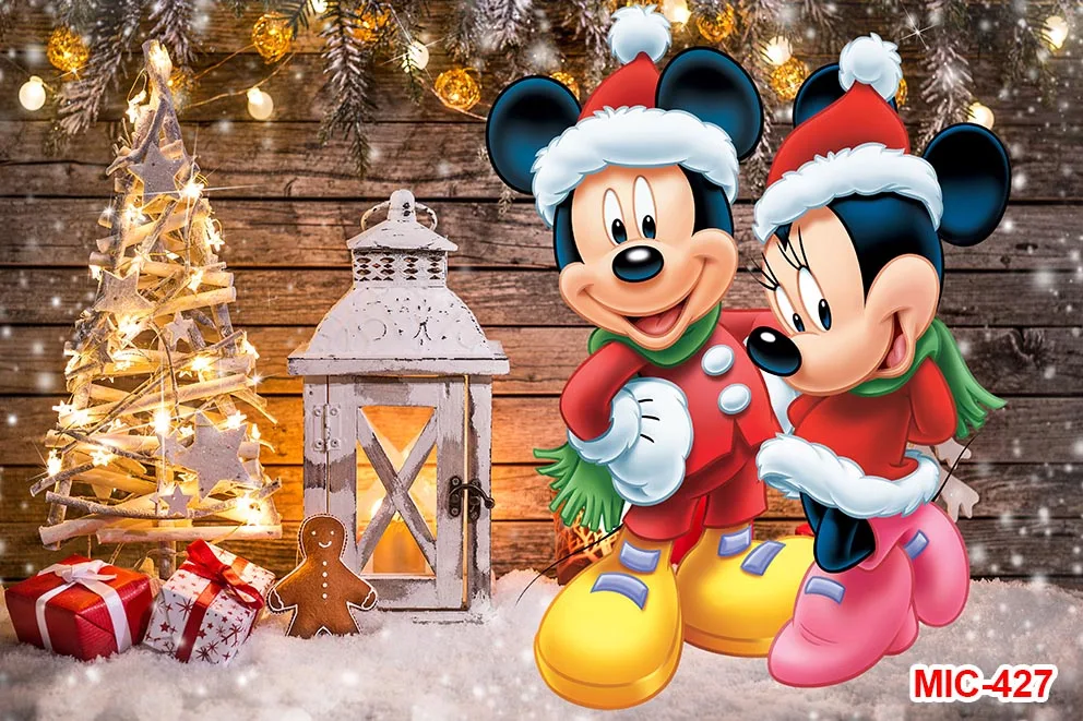 Christmas Backdrop Mickey Mouse Red Merry Christmas Background Baby 1st Christmas Ornament 2024 Minnie Mouse Backdrops