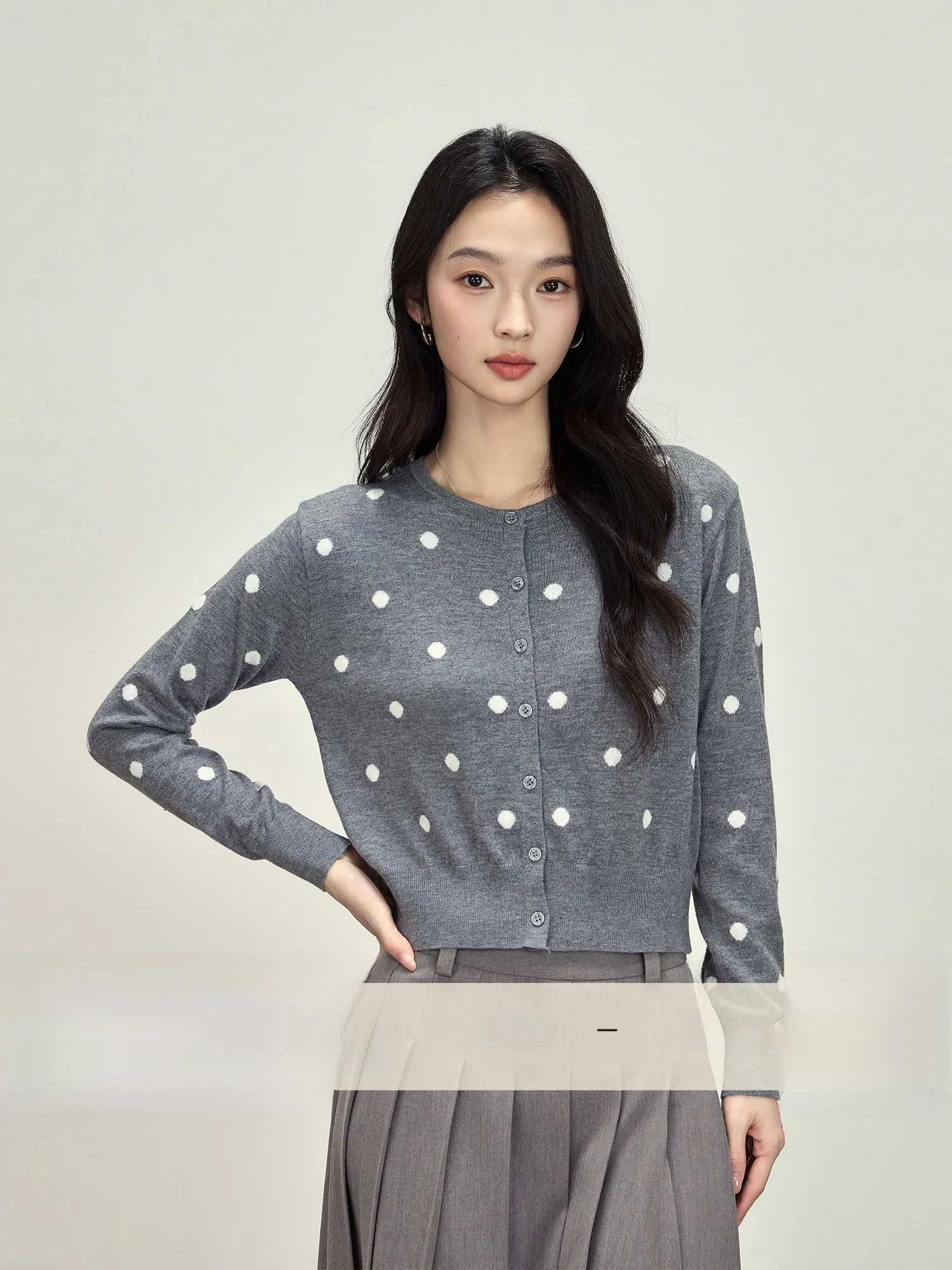 

Spring Autumn ort Knitted Woolen Cardigan Women's Polka Dot Long Sve round Ne Coat Design Sensation Slim Fit Sle