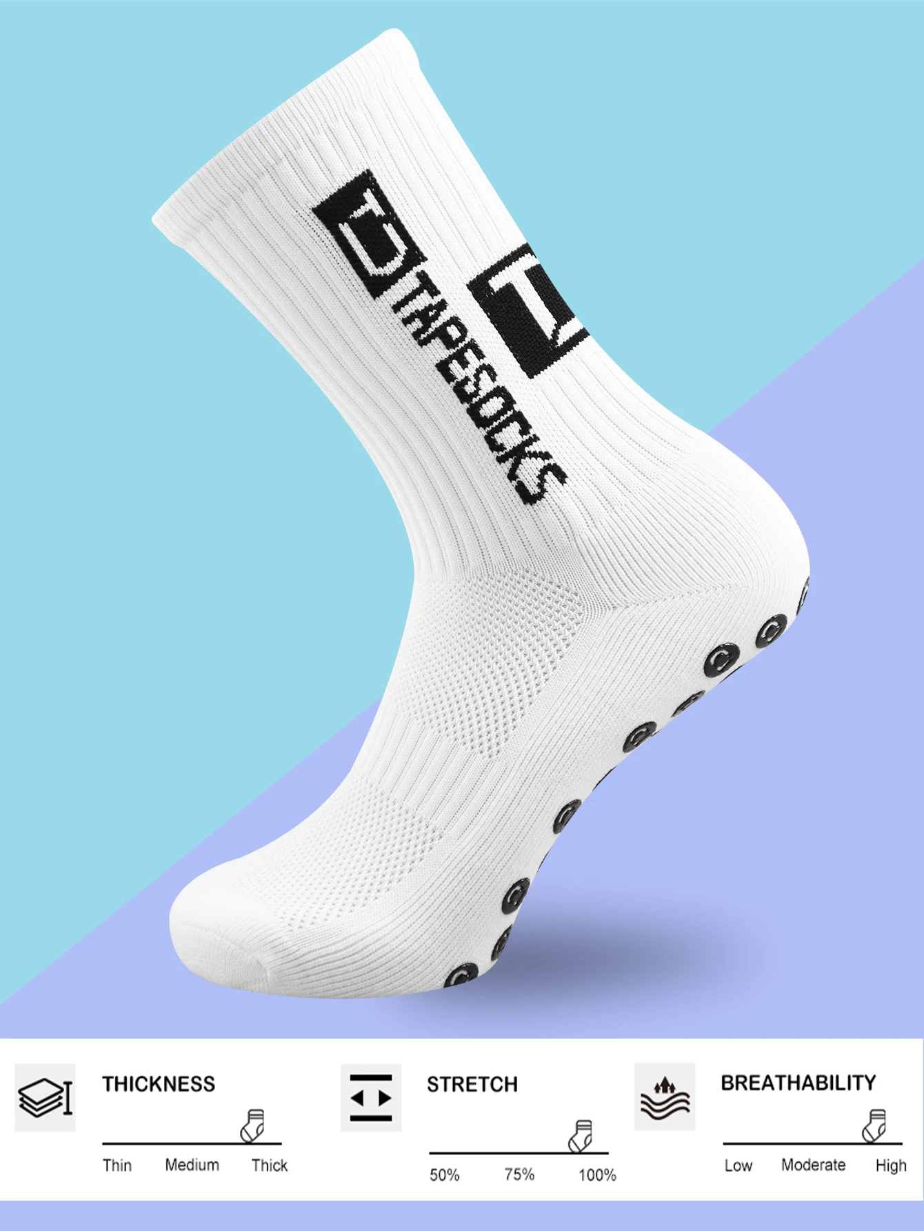 5 Pairs Men's Soccer Socks with Grip, Non Slip Anti Slip Athletic Socks with Cushion Pads for Football/Basketball/Hockey