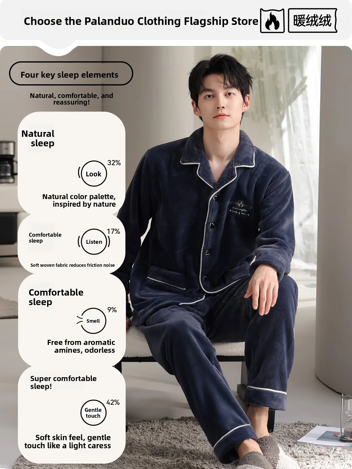 Plandoo Men's Thickened Flannel Pajamas 2026 Autumn Winter New Style Constant Temperature Warm Home Clothes Set Can Be Worn o...