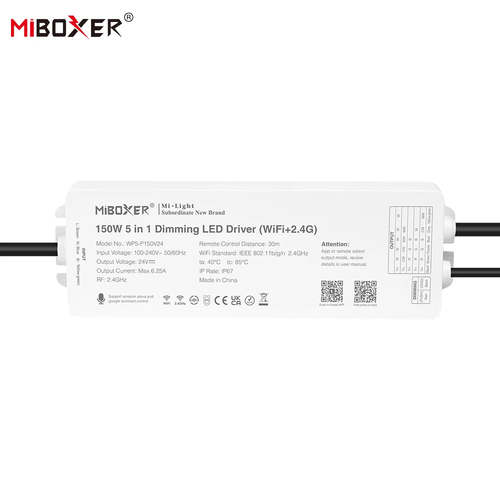 150W Single Color Dual White RGB RGBW RGB+CCT Dimming LED Driver (WiFi+2.4G) DC24V Waterproof Drive Power Wireless RF Control