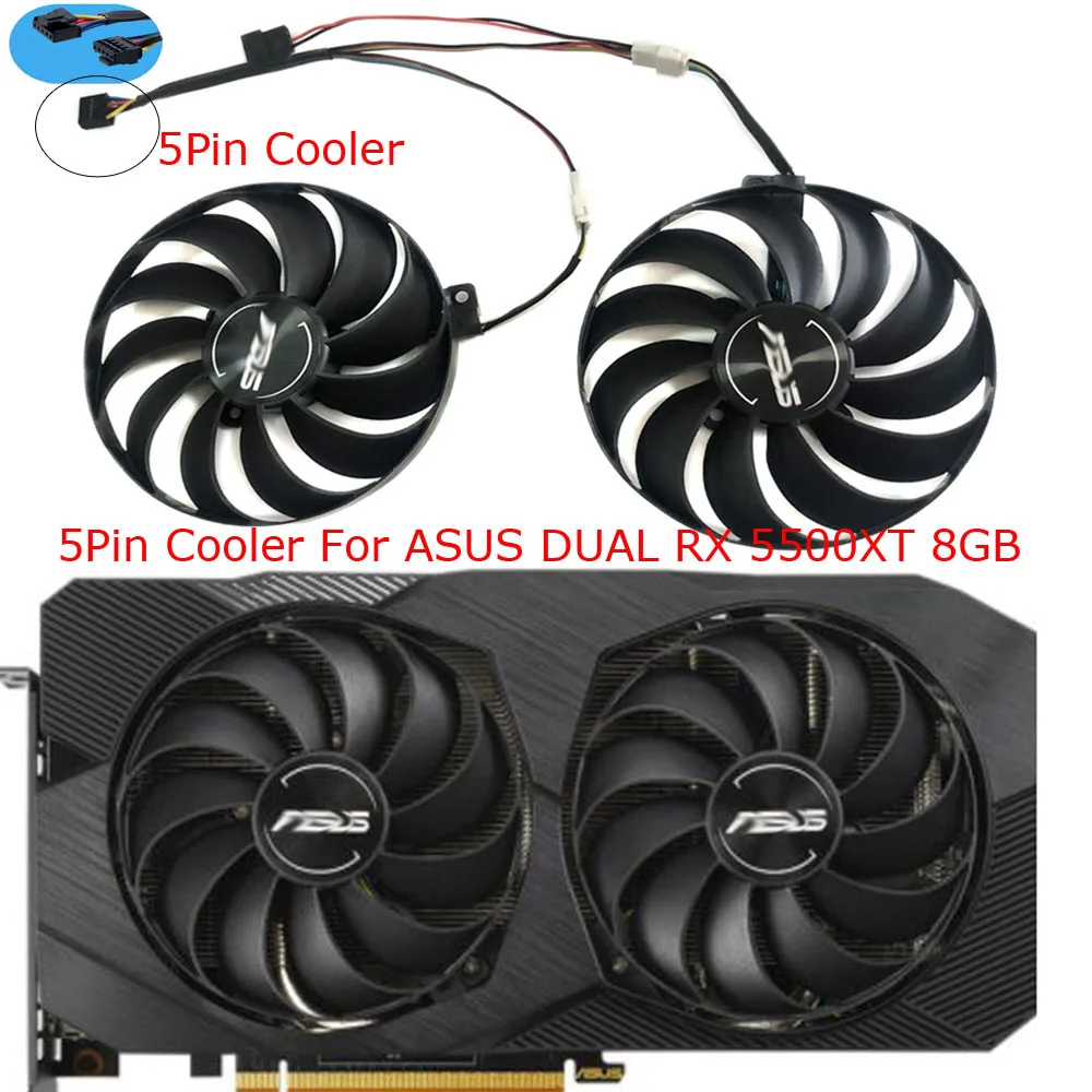 2Pcs/Set,PLD10010S12HH,Graphics Card Fans,4Pin Fan,For ASUS ROG STRIX RX 5500XT 8GB,5Pin Cooler,For ASUS DUAL RX 5500 XT 8gb