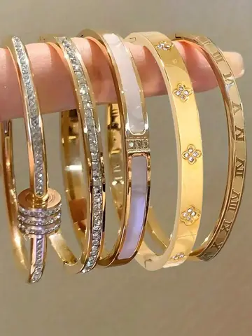 ZAKOL 5/1pcs Sparkling Zirconia Inlaid Stainless Steel Bracelet Set for Women Stackable Bangles Fashion Non Fading Jewelry Gift