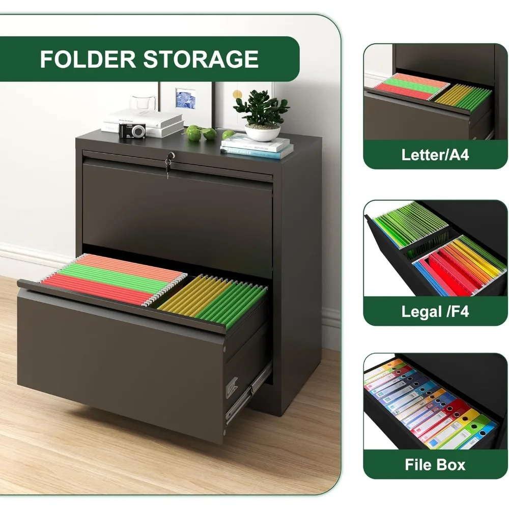 خزانة ملفات جانبية فولاذية آمنة مع قفل، ومضادة للطرف، وشرائح تمديد كاملة لحلول تخزين المكاتب