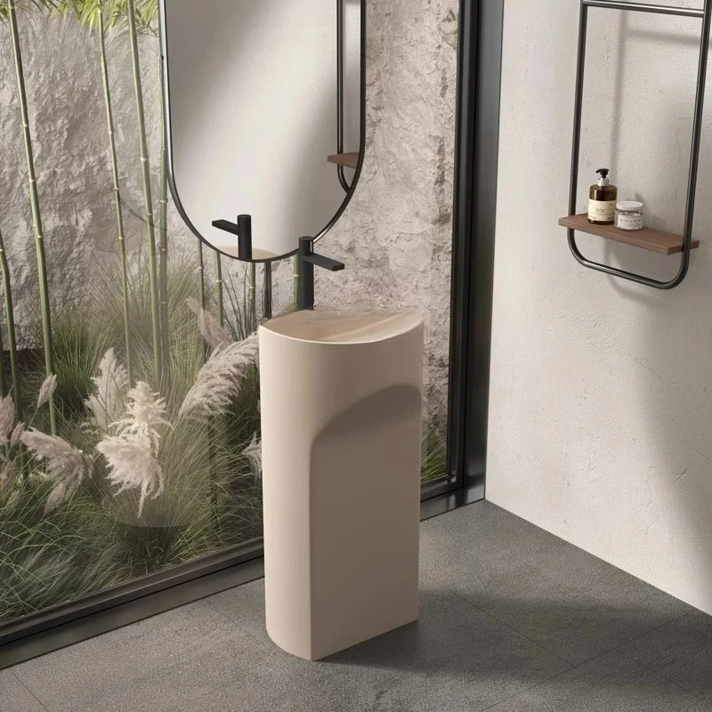 

Hotel B & B bathroom Artificial stone wash basin Integrated floor-to-ceiling wash table Column basin