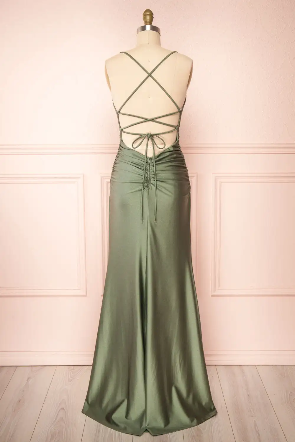 Olive Green Spaghetti Straps Evening Dresses Satin Elegant Bodycon High Split Backless Cocktail Dress Simple Wedding Party Gowns