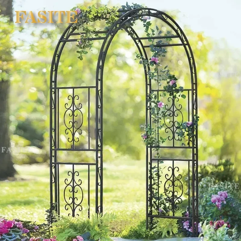 For Garden Park Wrought Iron Arc Top Arch Plant Climbing Vine Frame Decorative Outdoor Yard Trellis Support Structure