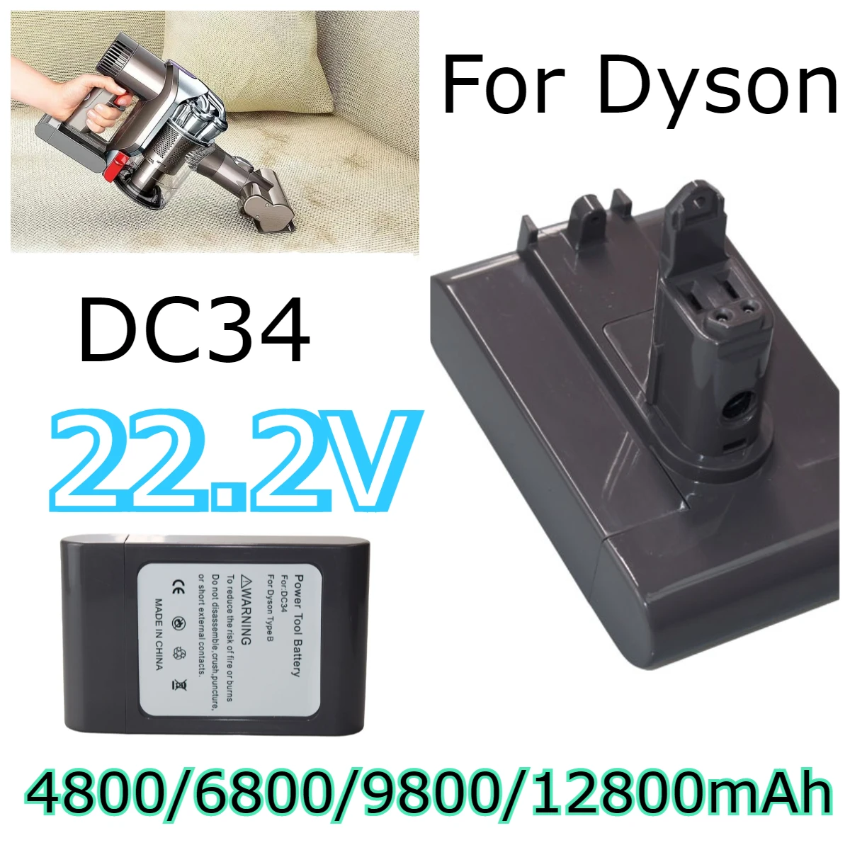 

For Dyson 22.2V Rechargeable DC34 9800mAh Li-ion Battery Vacuum Cleaner Compatible DC35 DC45 DC31 DC34 DC44 DC31 Animal