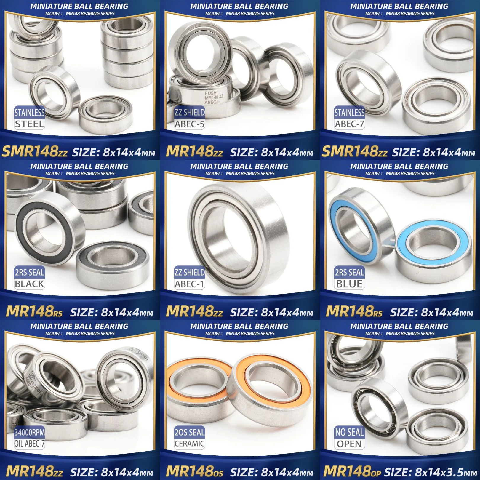 Fushi rolamento de esferas em miniatura mr148zz 8x14x4mm para peça de mão forte maratona mr148 rs 2rs rolamentos de brocas, escolha com 10 peças