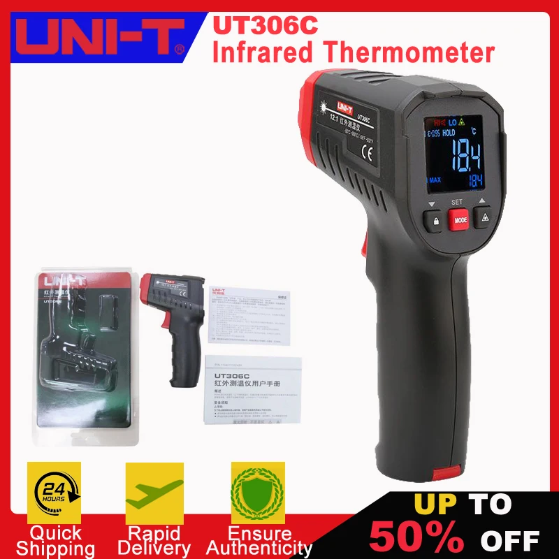 UNI-T UT306C Digital Infrared Thermometer Industrial Non-contact Laser Temperature Gun Meter -50-500