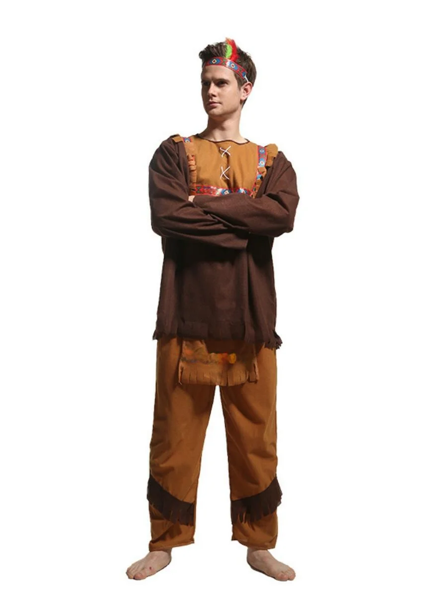 Erwachsene Männer Indisches Kostüm Halloween Cosplay Performance Kleidung Maskerade Tanz Par Rollenspiel Indigus Volkskleidung