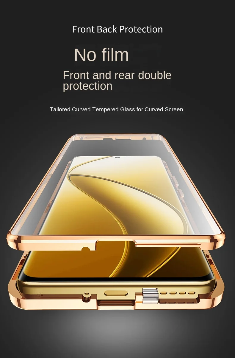 Realme 12 Pro Plus RMX3840 Capa 360 Proteção Completa Frente Capa de Vidro Temperado Transparente com Capa Traseira de Couro PU para Realme12 Pro +