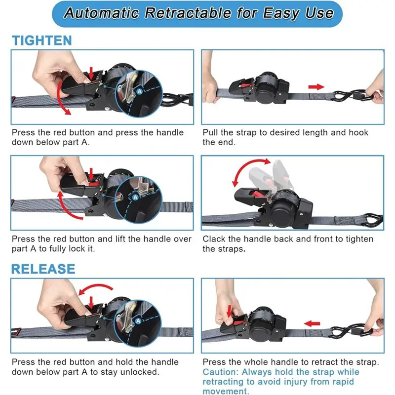 Y42A-Retractable Ratchet Straps Self-Ratcheting Cargo Straps 12FT Automatic Ratchet Tie Down Straps For Motorcycle, Truck Boat