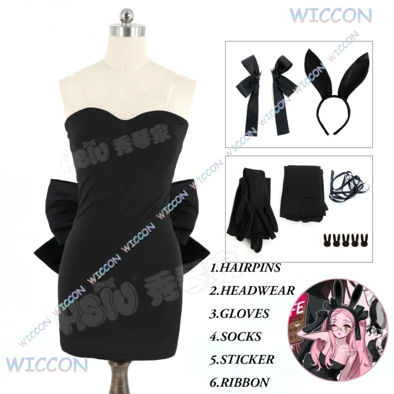 

Мое аниме Alien Stage Косплей 3-летие Мизи Косплей Черное вечернее платье Розовый парик Мизи Кролик Кофе Женщины Хэллоуин Cos