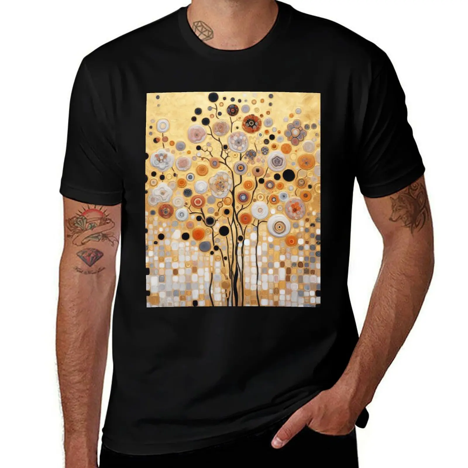

Gustav Klimt Flowers with Gold T-Shirt rapper graphic tees customs design your own graphic t shirts cute tops t shirt men
