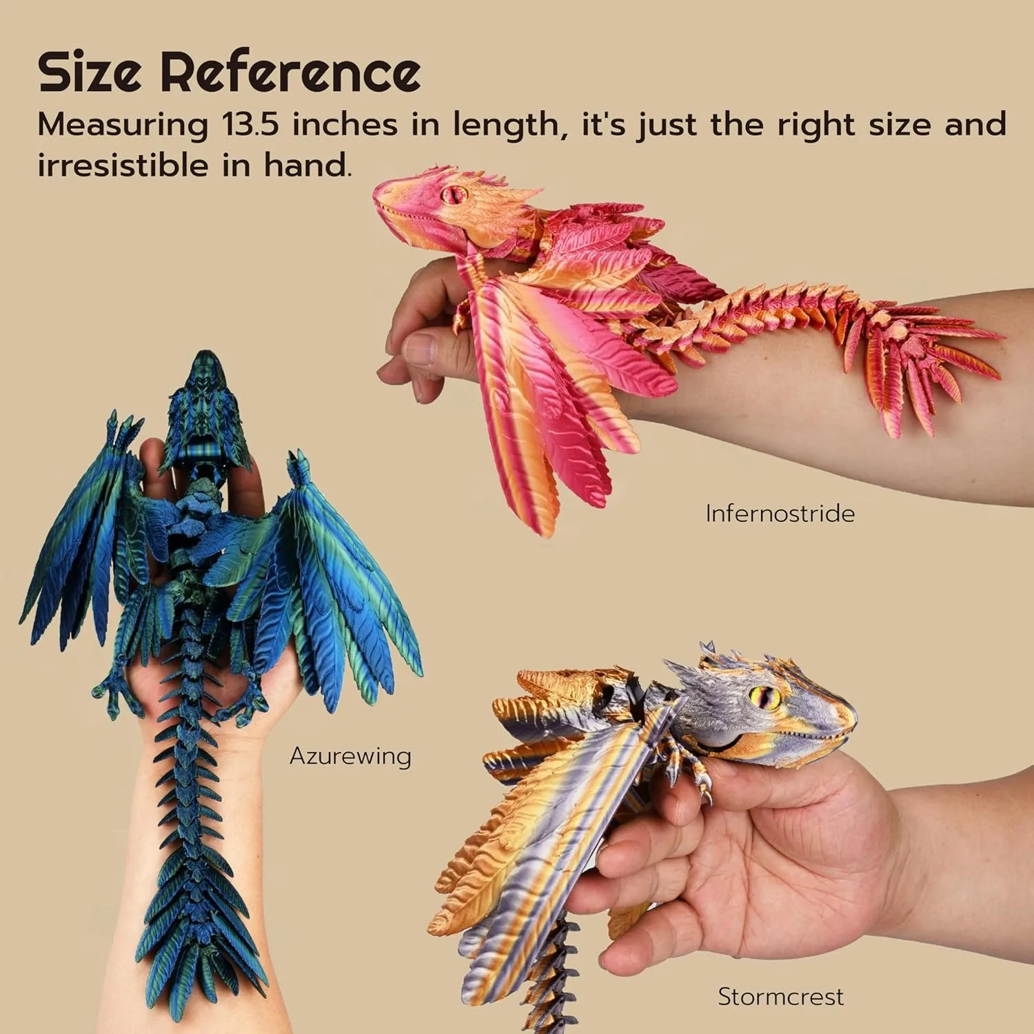 Feathered Wyvern 3D Printed Articulated Fidget Dragon 3D Printed Animals 3D Print Articulated