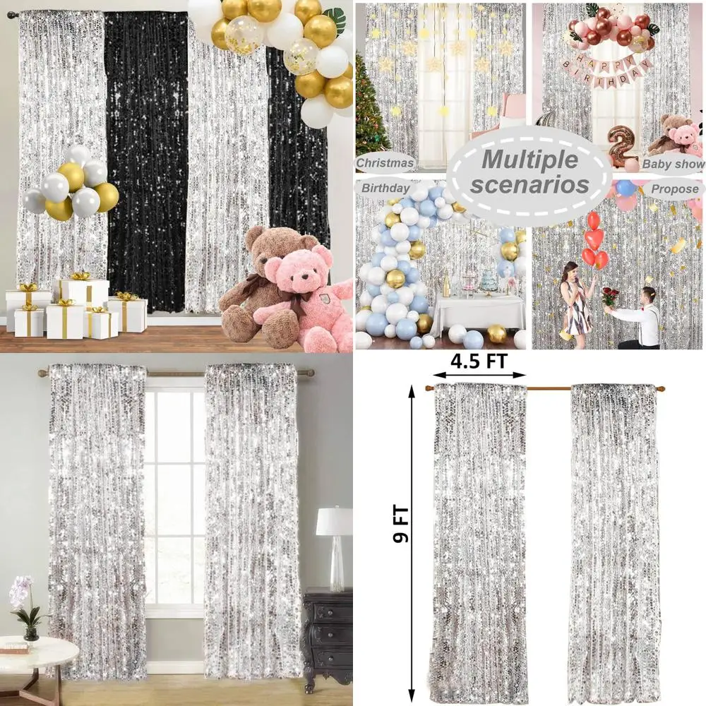 

Мерцающие серебряные шторы с пайетками для домашних вечеринок, дней благодарения и рождественских торжеств