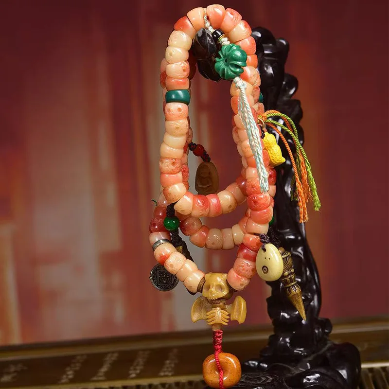 نصف نحت الدم الأمعاء الغليظة 108 حبات العقيق الأحمر المغذية الياك العظام الملحقات