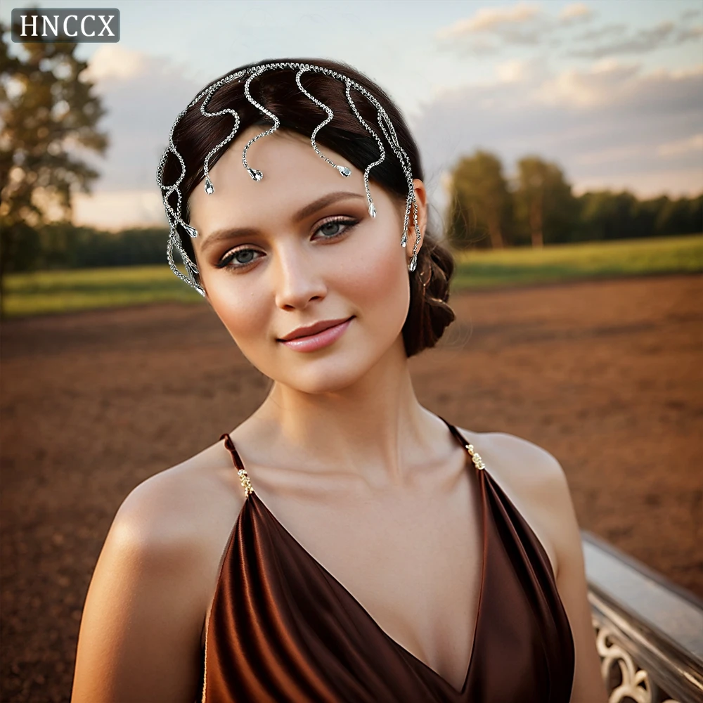 

HNCCX Snake Shape Crown Rhinestone Headdress Shiny Crystal Bridal Headband Wedding Medusa Crown Bridesmaids Headpiece CP467