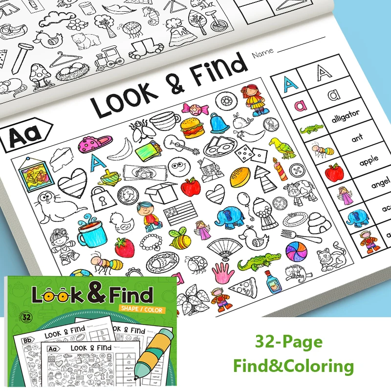 Livro para colorir divertido, 32 páginas, para crianças, encontrar o item, livro para colorir, foco e atenção, treinamento, livro de exercícios para aprendizagem precoce