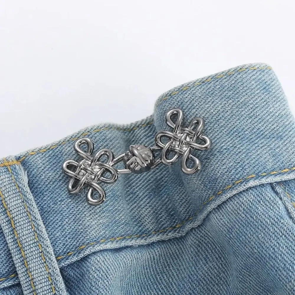 Waist Buckle Chinese Knot Button Tightener Chinese Knotting Button Clasps Jean Buttons for Loose Jeans Gold Adjustable