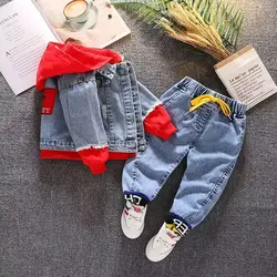 2024 Autumn Winter Boys Jean Set Jacket New  Cowboy Jeans Suit Jacket Handsome Children Clothing